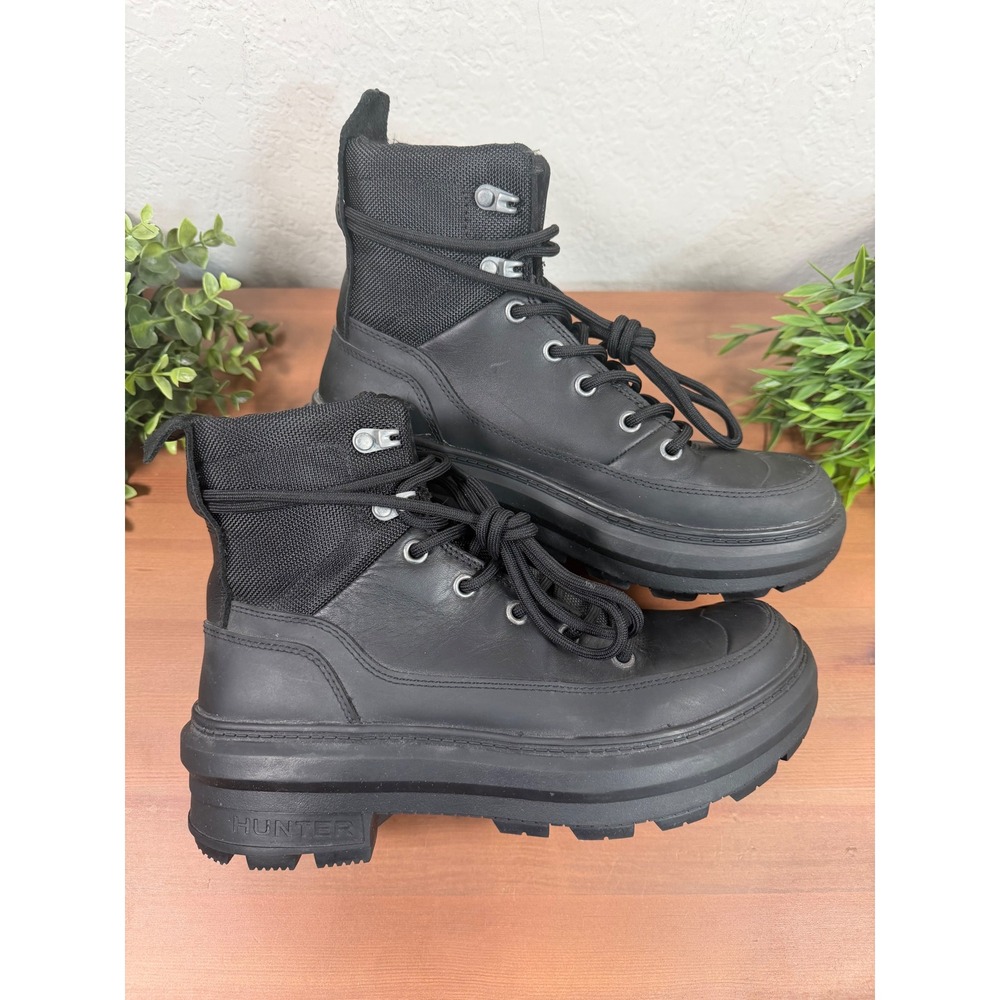 Hunter Women Rebel Explorer Black Leather Lace Up Ankle Boots Size 7